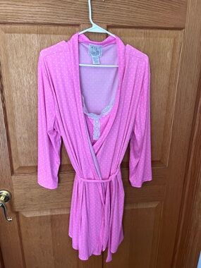 Mentally exhausted 3 piece Pink Polka Dot Women's Robe & Chemise Set